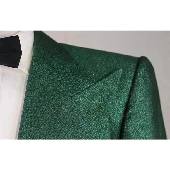Edward Sexton Savile Row Custom Made for Adam Lambert Green Glitter 3Pc Suit 42L - Picture 6 of 14
